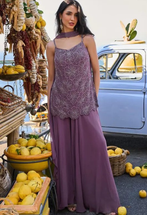 Amethyst Embroidered Georgette Designer Suit